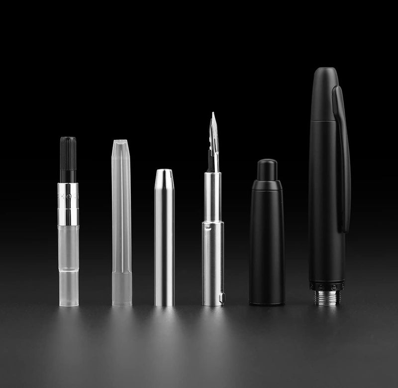erofa Majohn A1 Press Fountain Pen with Box, Retractable Extra Fine Nib Metal Matte Black Ink Pen with Converter for Writing - Image 5